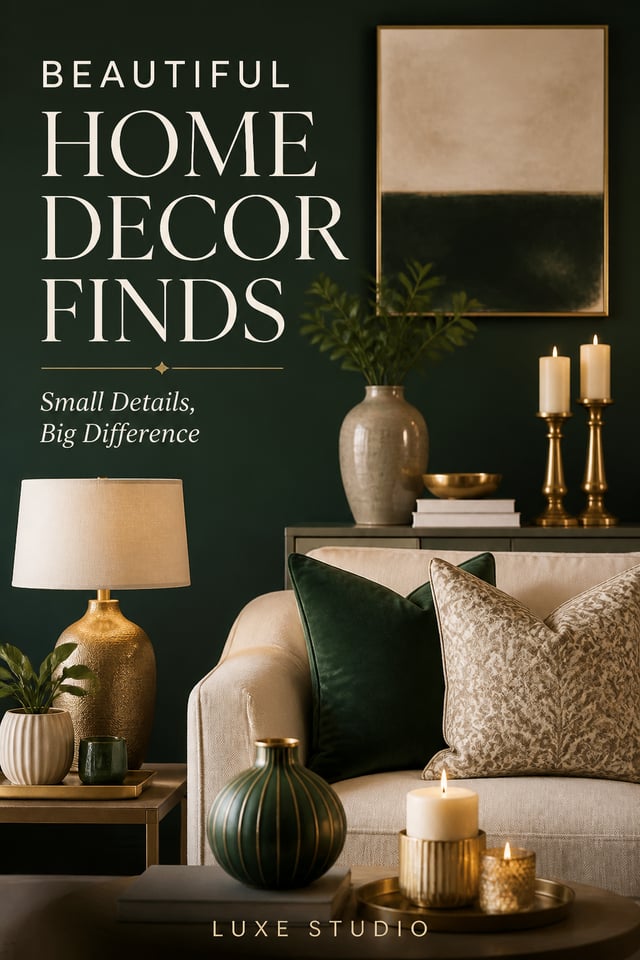Create a premium vertical Pinterest Pin for “LUXE STUDIO – Home & Interior Decor”. Create a stylish 