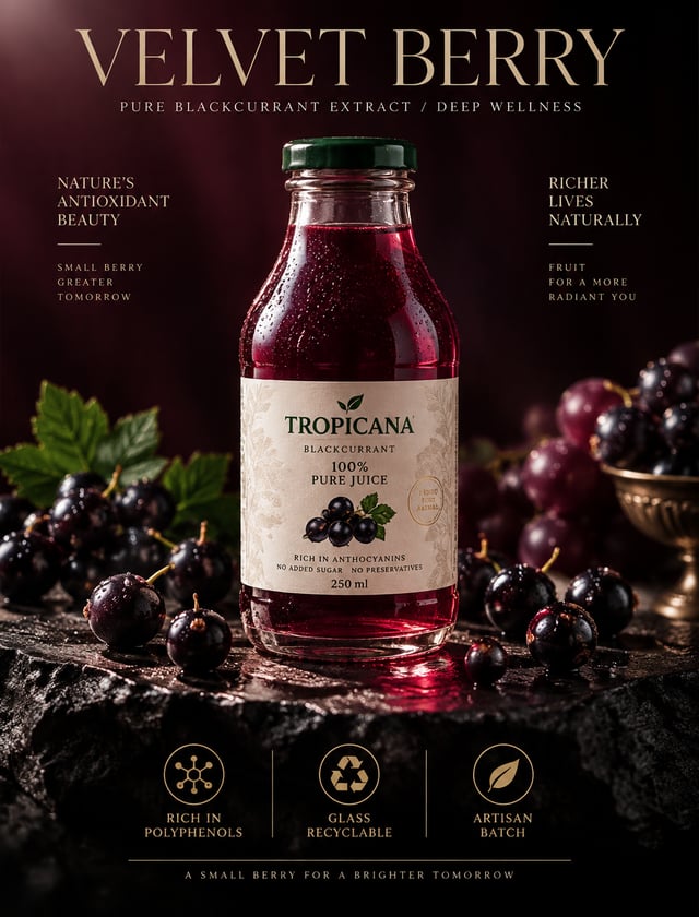 沙龙级深红花青素 — TROPICANA 纯正黑加仑葡萄原汁（250ml 玻璃瓶） # --------------------------------------------------------