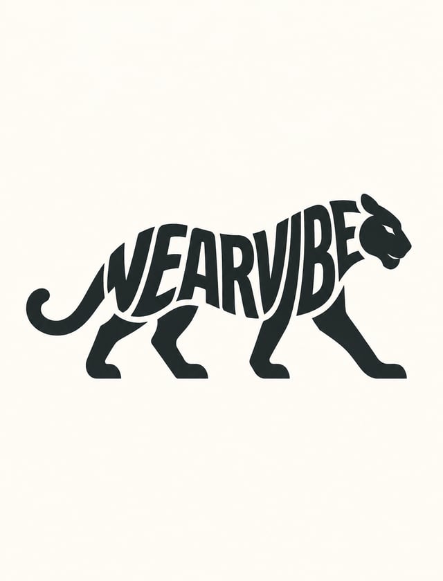 Design a clever typography logo where the brand name WEARVIBE merges together to form the silhouette
