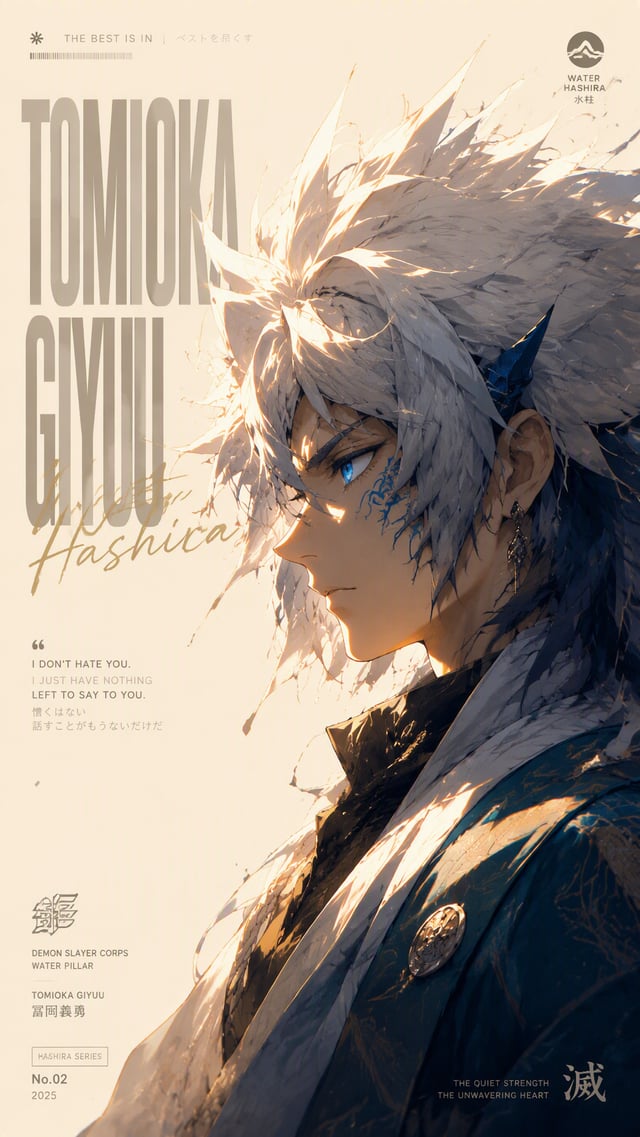A minimalist high-fashion anime poster in vertical 9:16 format, featuring a side-profile portrait of