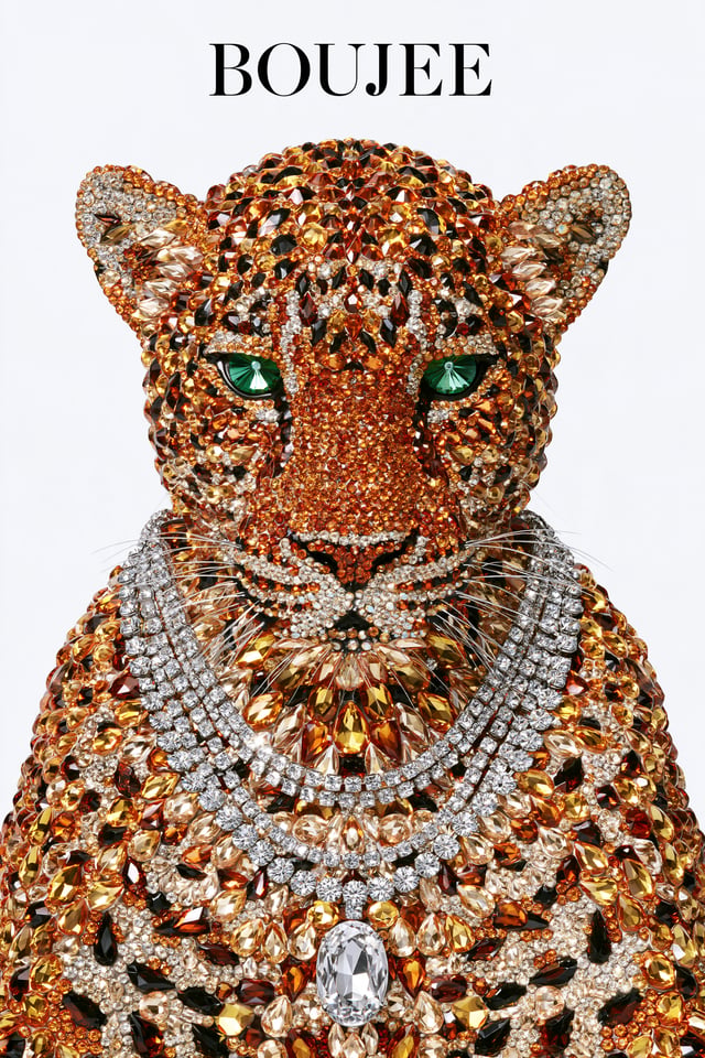 a solid white background featuring a stylized leopard face and shoulders. the entire leopard is rend