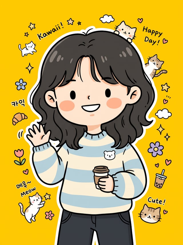 Cute kawaii hand-drawn character illustration inspired by modern Japanese and Korean sticker artwork