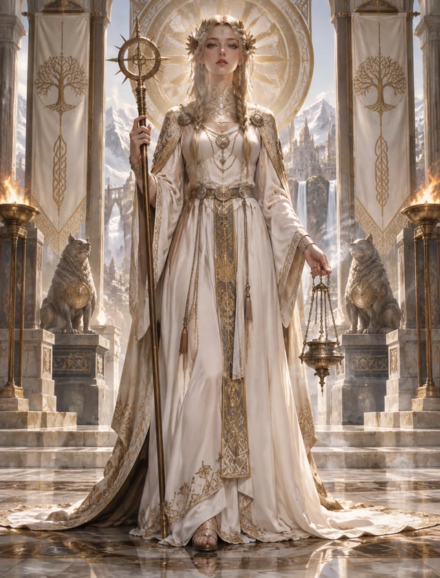 symmetry!! full body portrait!!!! of a beautiful!!!! germanic vestal sacral priest, pretty face, int