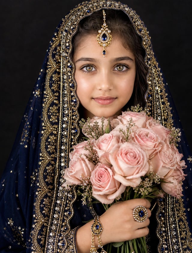 A hyper-realistic close-up portrait of a stunning South 10 years beautiful girl. She has luminous, w