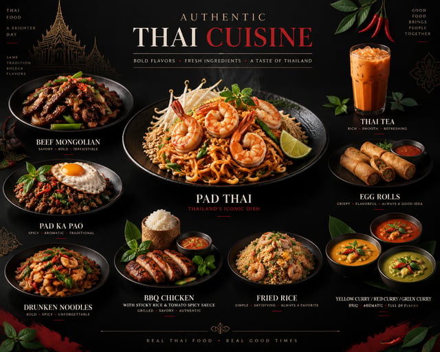 Design a premium, highly professional window sticker for an authentic Thai restaurant.CANVAS:56.5 × 