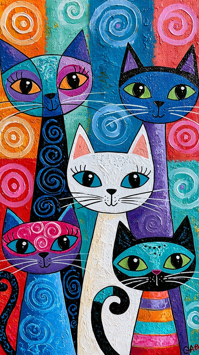 cats in the style of Gustav Klimt