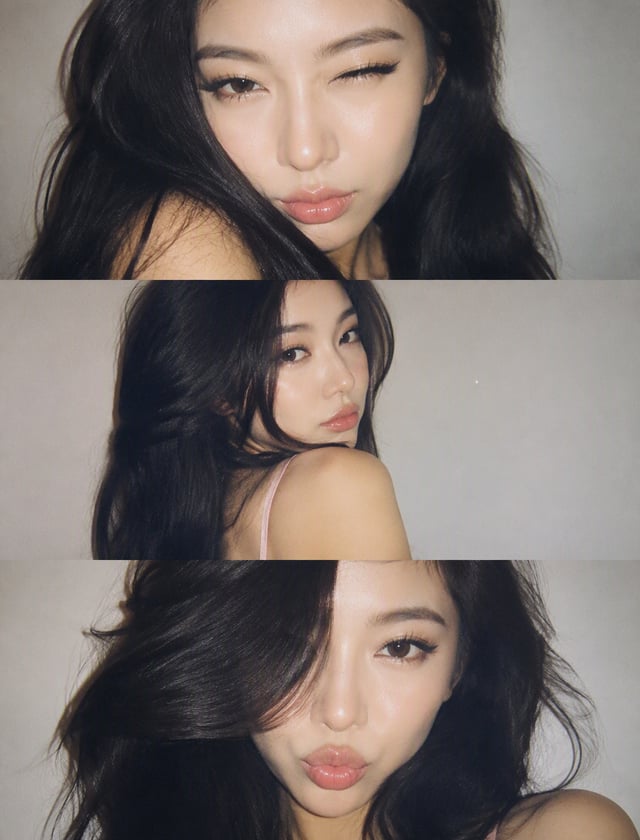 A vertical collage of three YZK photos. Using the uploaded selfie as the ONLY and exclusive face ref