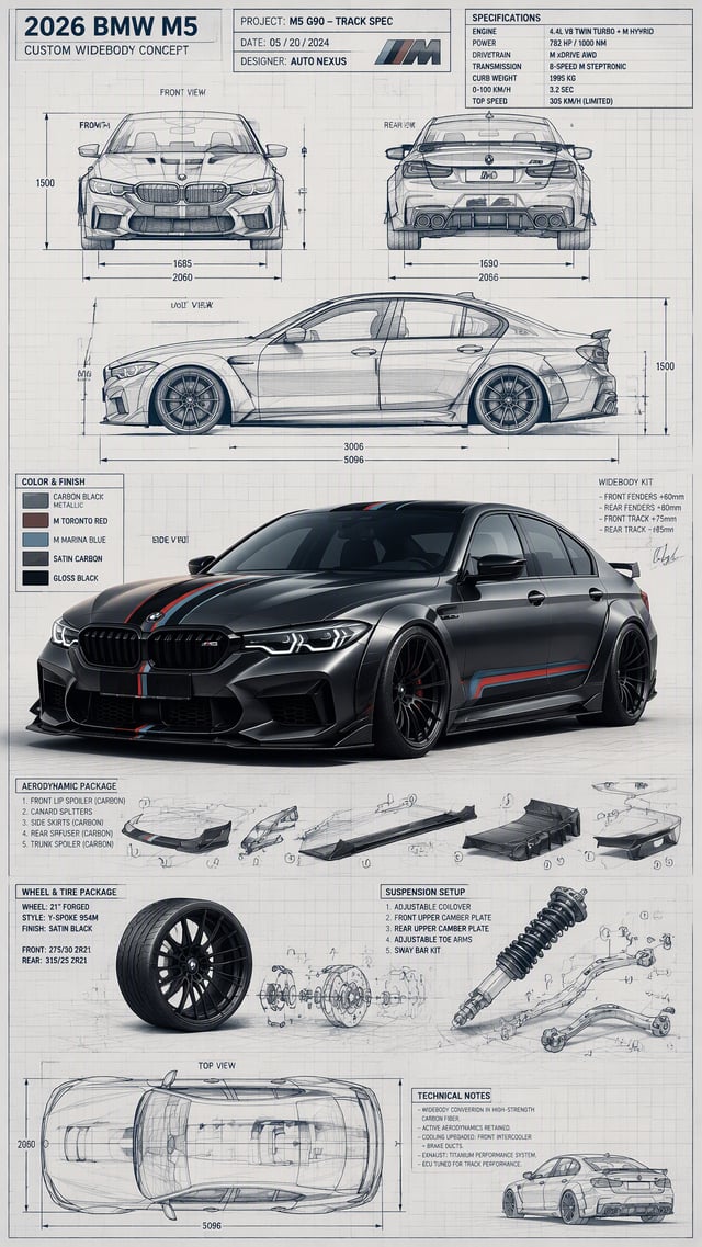 Highly detailed technical blueprint sketch and realistic 3D–render fusion of a custom modified car 2