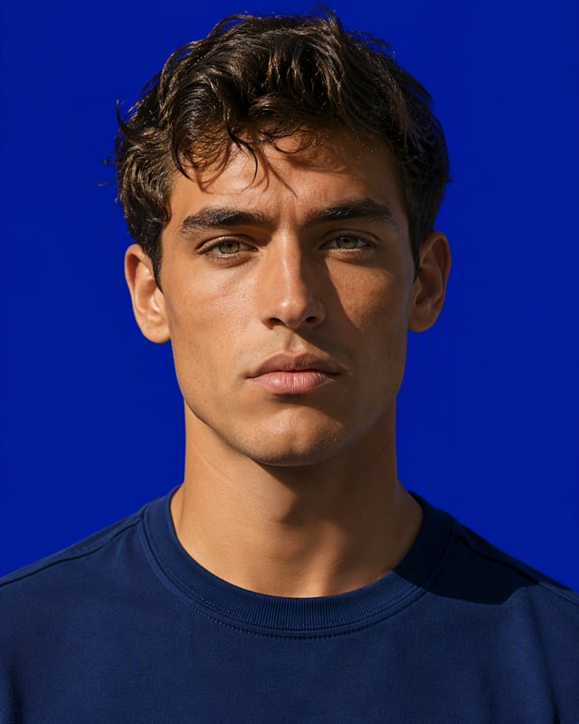 SUBJECT: a young man facing forward, sharp photorealistic detail, natural confident expression.BACKG