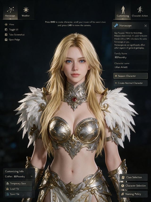 A detailed hyper-realistic, in-game screenshot capturing a character creation screen from a fantasy 