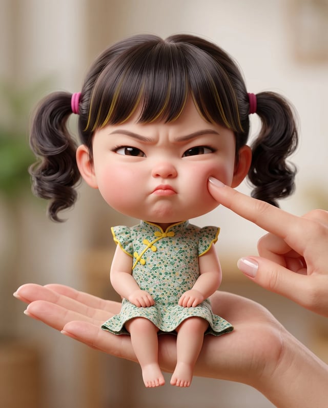 [image1] A mini chibi version of the character in the uploaded image, with a big head and small body