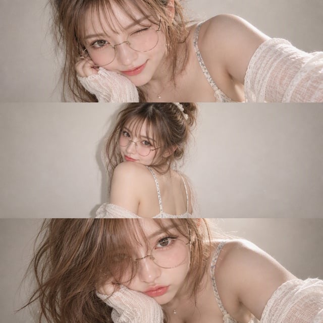 A vertical collage of three YZK photos. Using the uploaded selfie as the ONLY and exclusive face ref