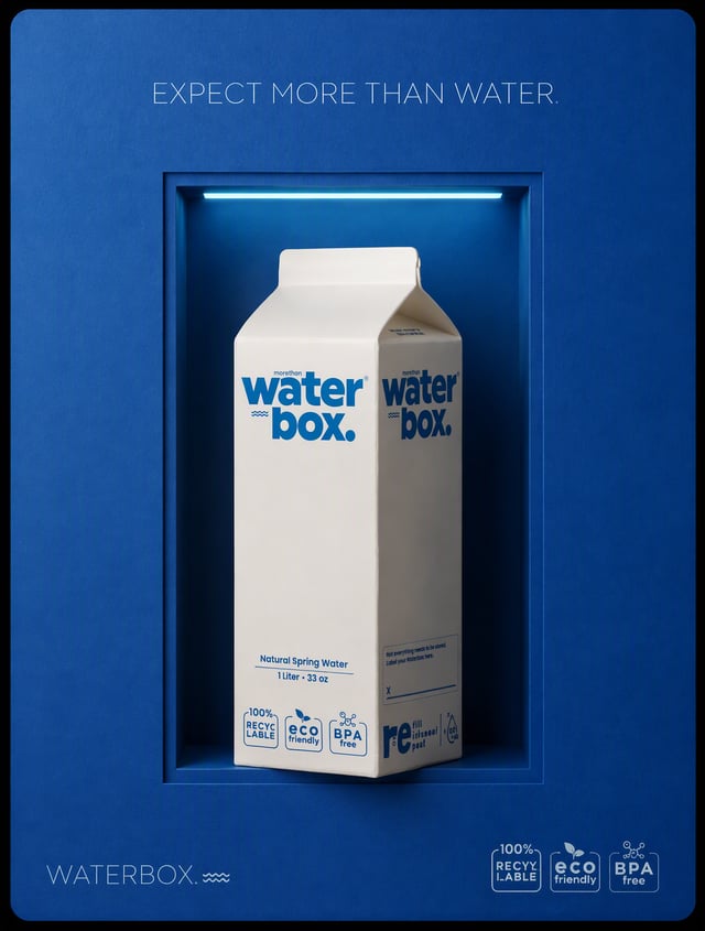 make a poster like this for my prodcut waterbox. typography should go like this "expect more than wa
