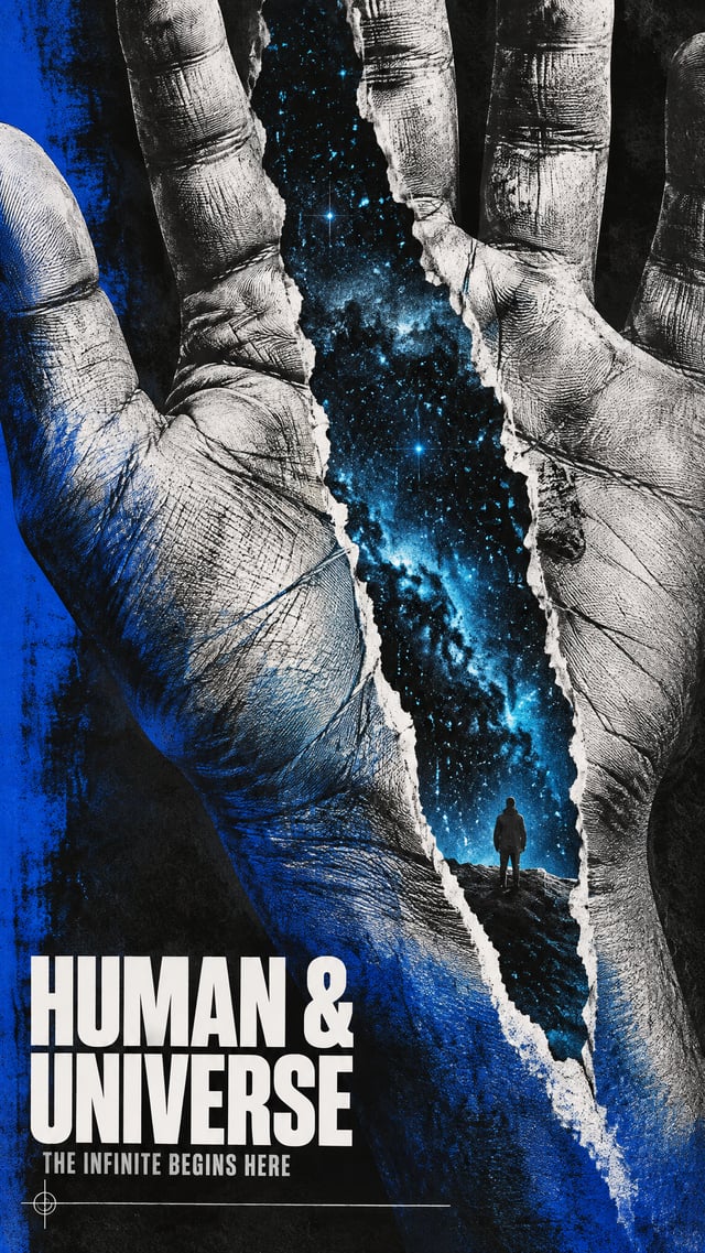 Create ONE finished flat, edge-to-edge portrait editorial poster, near 3:5, on the theme “Human and 