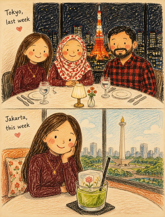 A charming naive children’s book illustration in a vertical split-screen composition, showing two di