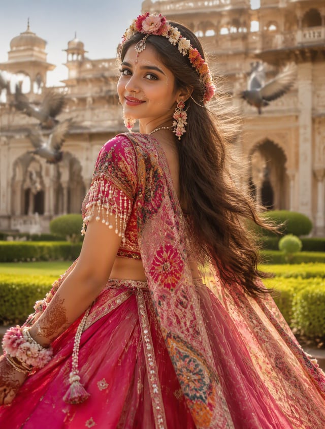 "Create a ultra realistic portrait of beautiful indian girl in reference image, Close-up mesmerizing