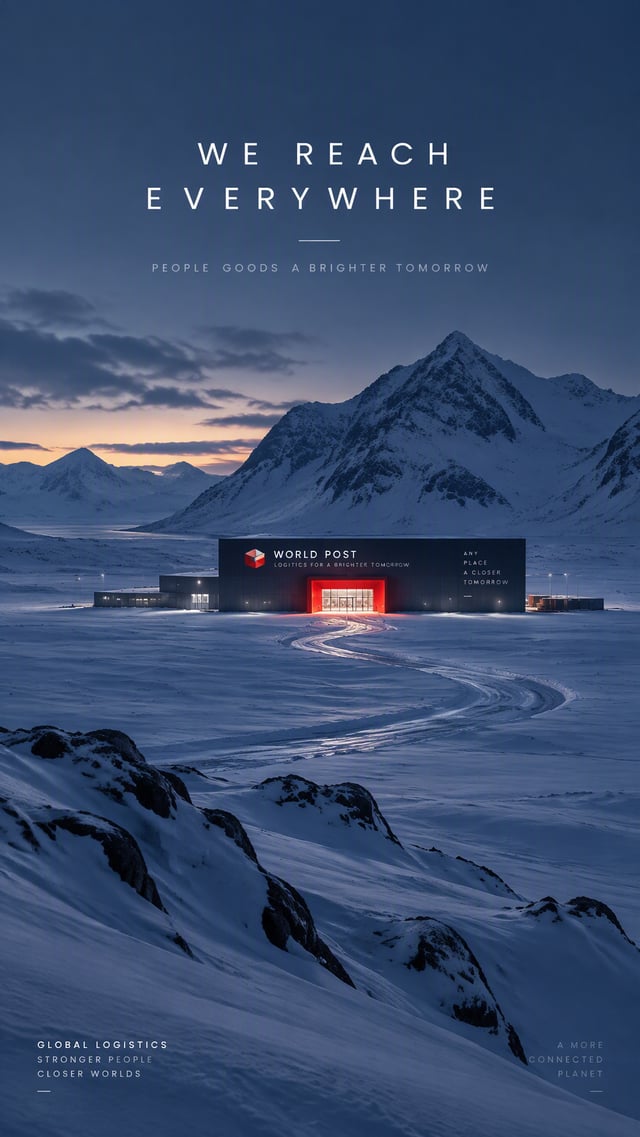 Premium 4:5 conceptual advertising poster for an international logistics company. A striking modern 