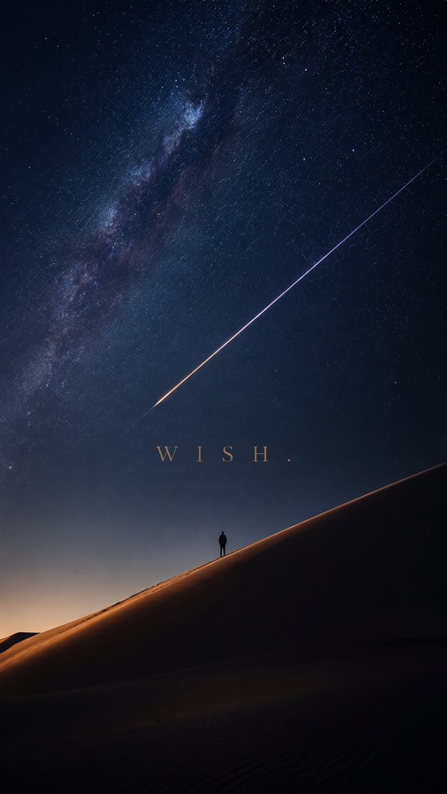 Create a premium 9:16 astrophotography editorial. Main Subject: A single lone figure standing on a d