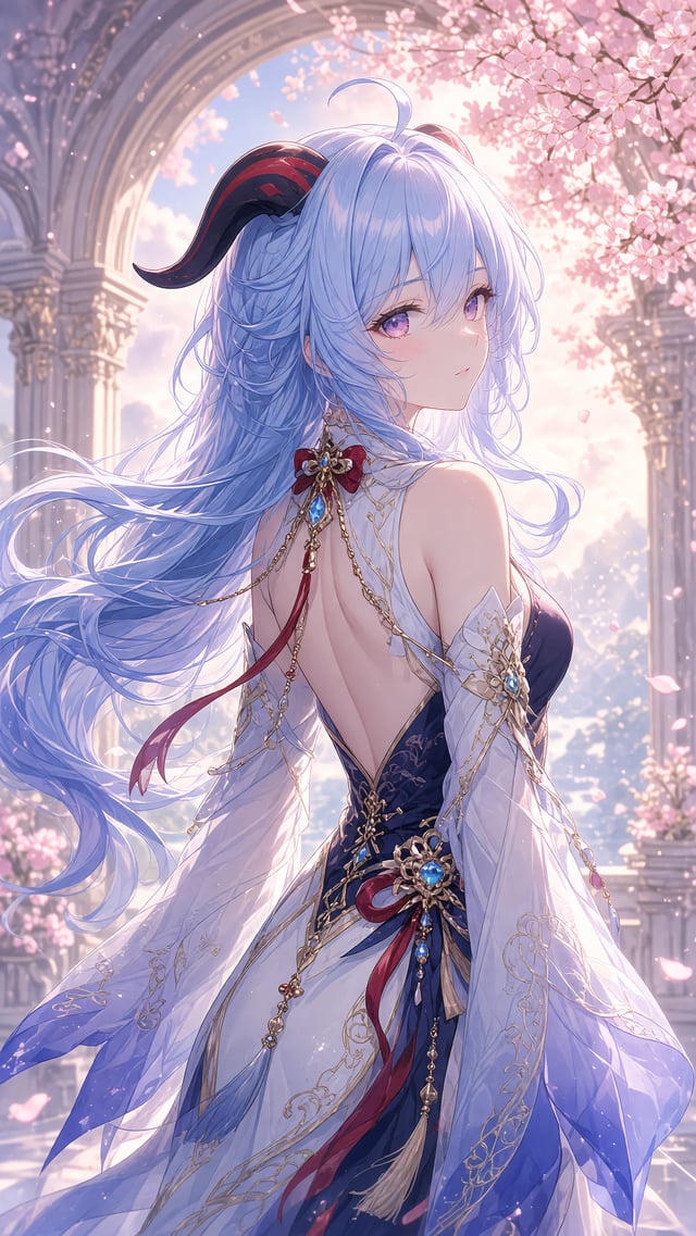 A highly detailed anime fantasy portrait of {argument name="character name" default="an elegant blue