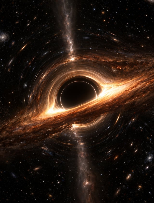 Ultra-realistic deep-space astronomical photograph of a supermassive black hole, scientifically plau