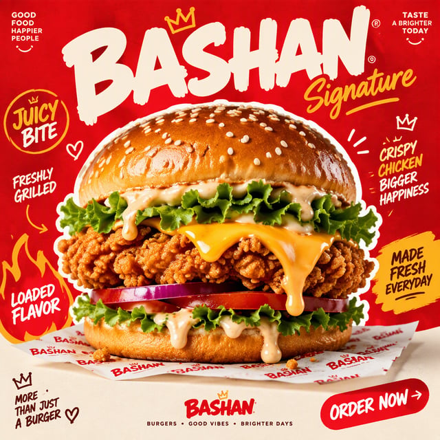 Create a trendy 1:1 premium promotional poster for "Bashan" using the uploaded product image or gene