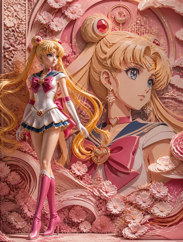 Create an ultra-photorealistic luxury editorial inspired by premium anime and handcrafted layered pa