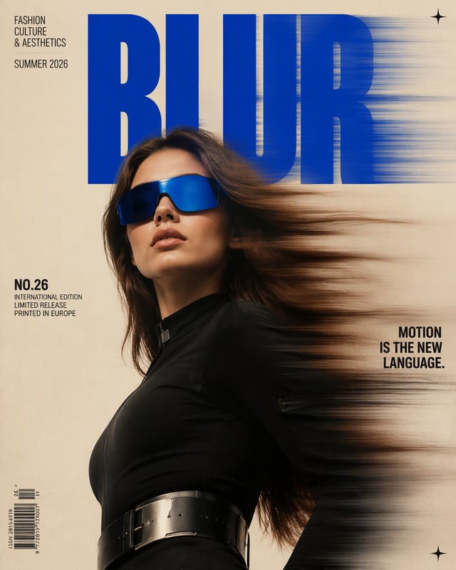 Ultra-photorealistic high-fashion magazine cover, vertical 4:5 composition, premium contemporary fas