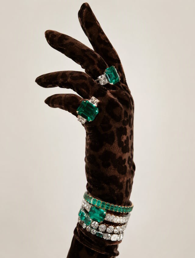 Luxury studio photograph of a feminine hand wearing a deep brown velvet glove with subtle leopard pa
