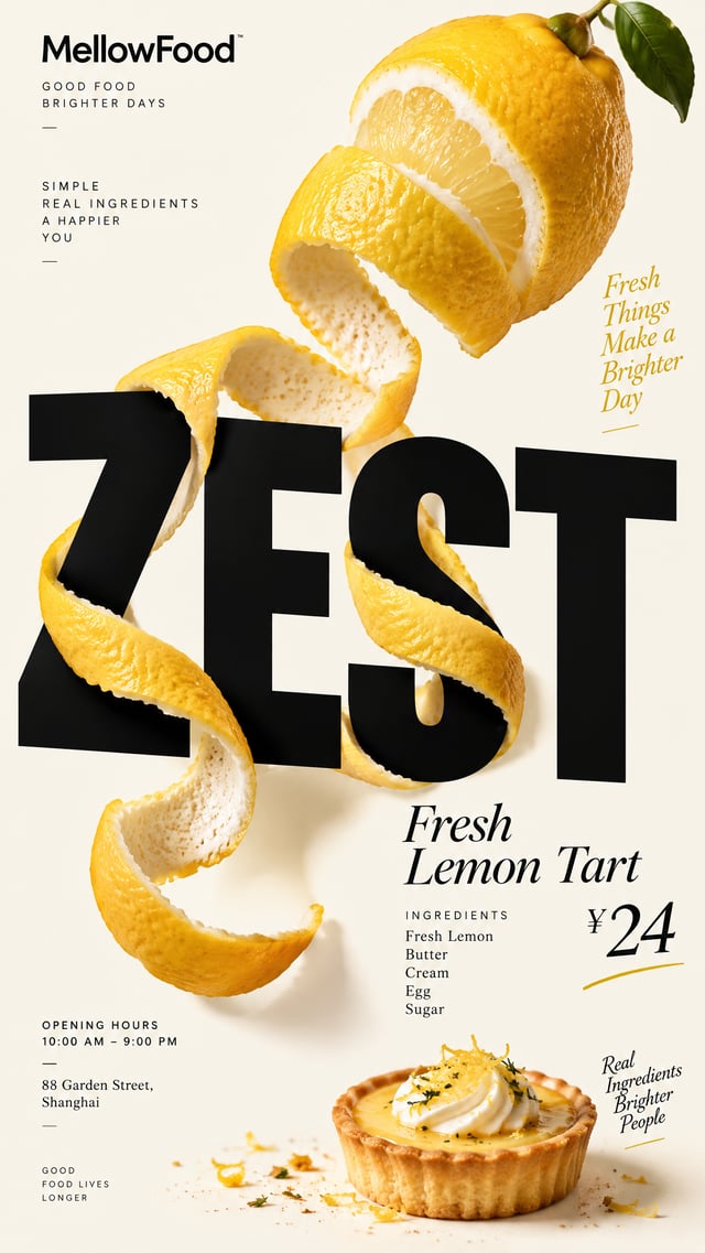 Brand: MellowFood: Fresh LemonHeadline: ZESTPhysical Interaction: PEEL & WRAP — A long continuous st
