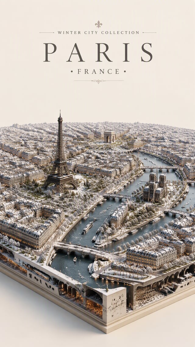 Premium sophisticated editorial travel poster featuring Paris, France, presented as an extraordinary