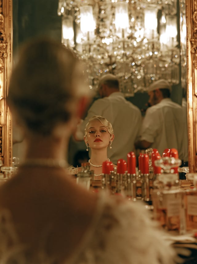 Cinematic backstage scene at a 1930s glamour theatre, ultra-realistic editorial photograph captured 