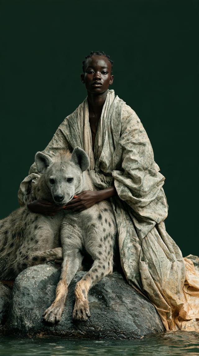 Fotografia editorial. Estetica de portada de la Danza Butoh con estilo de vogue. Modelo africana fem