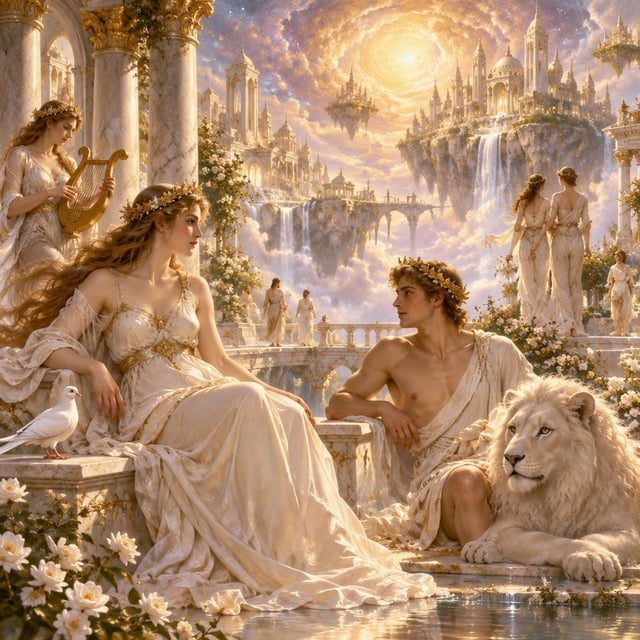 A transcendent ethereal landscape depicting a state of absolute liberation and timeless vitality whe