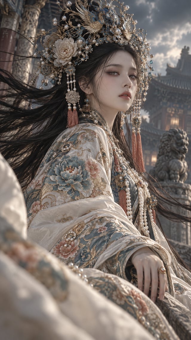 An extraordinarily beautiful young East Asian woman, ethereal Chinese imperial opera goddess, delica