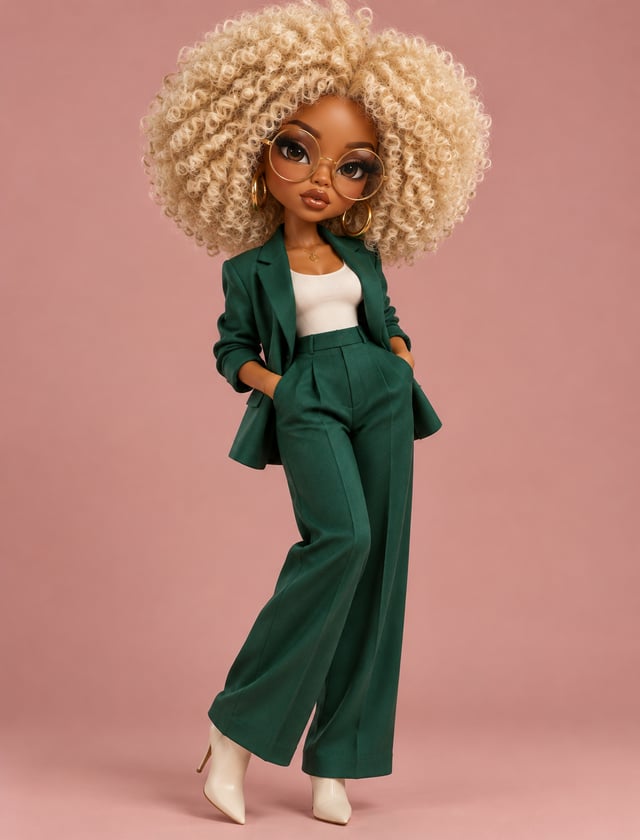 Create a premium, highly detailed stylized 3D fashion doll portrait inspired by luxury Bratz-style c