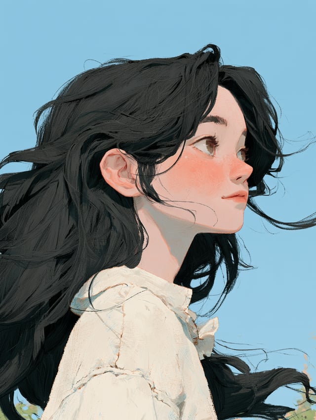 A beautiful anime girl with long flowing hair, delicate facial features, and expressive eyes, standi