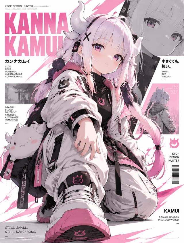 Create a stylized illustration of Kanna Kamui from the anime series Kpop demon hunter