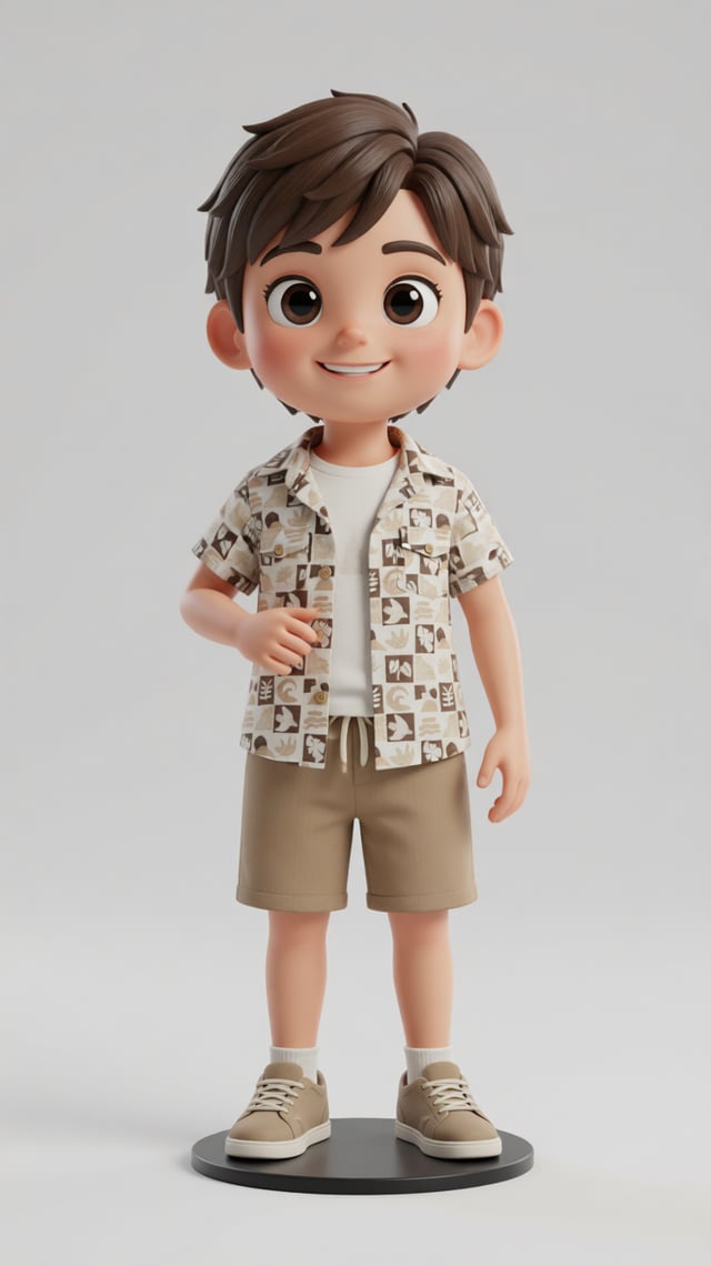 A high-quality 3D stylized character figurine in a "Toon" aesthetic, cute little boy model aged betw