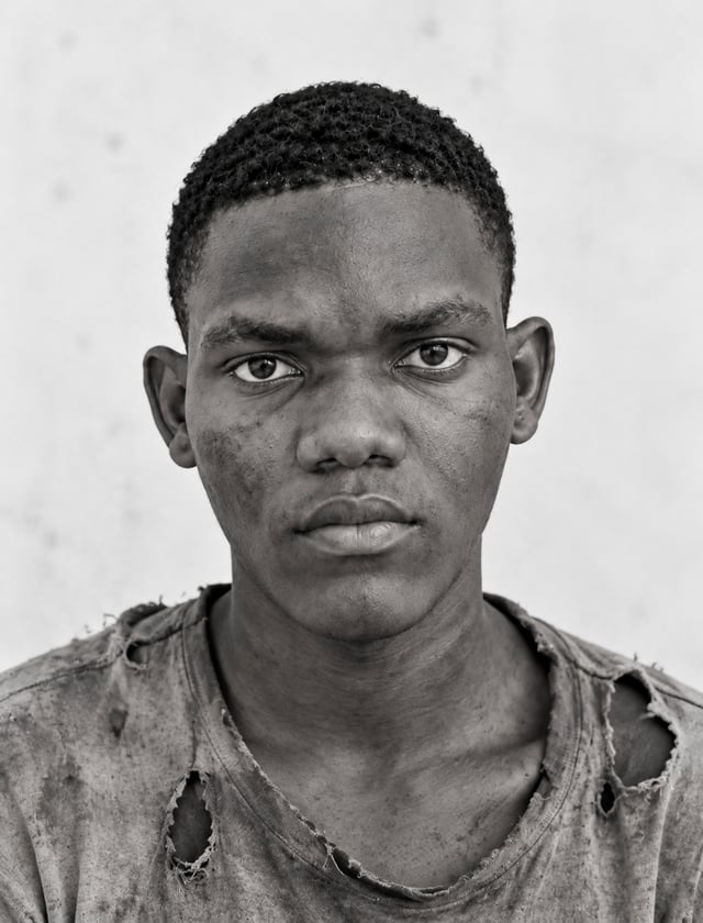 Je veux un portrait blanc noir Que j'ai l'air d'un sans abri, un vêtement déchiré , comme un pauvre.