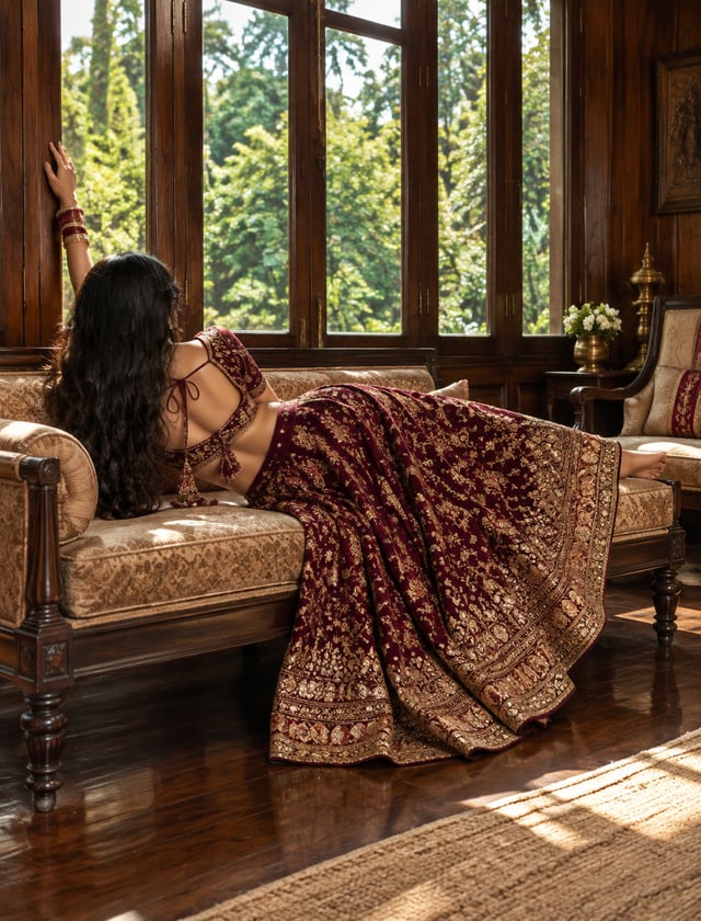 Create an ultra-realistic, high-end cinematic fashion photograph of a beautiful adult Indian woman r