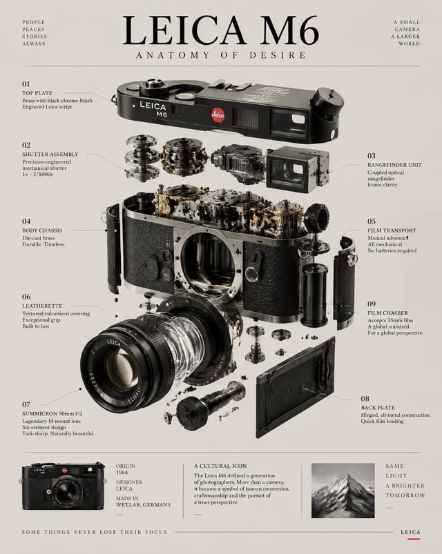 Create a vertical luxury infographic poster, 4:5. Swiss design grid, museum catalog typography, ultr