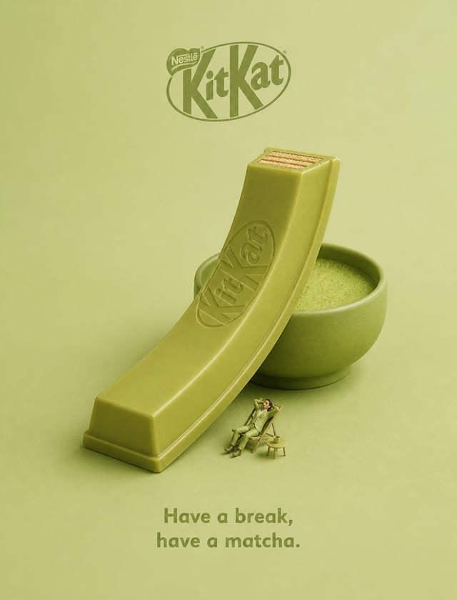 Generate Creative 3D ad for [brand], with surreal object made from it, matching background color, re