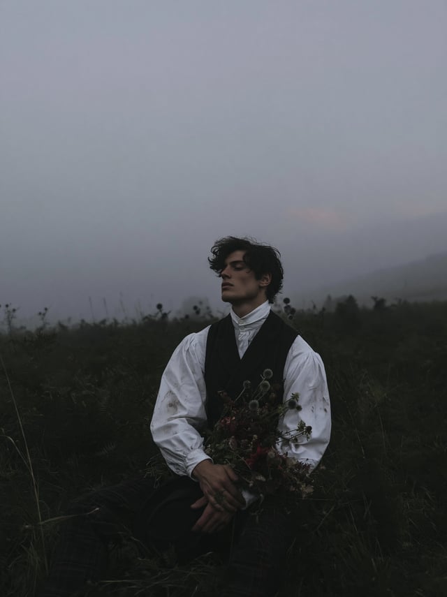 victorian era handsome man, enjoying his life on british fields