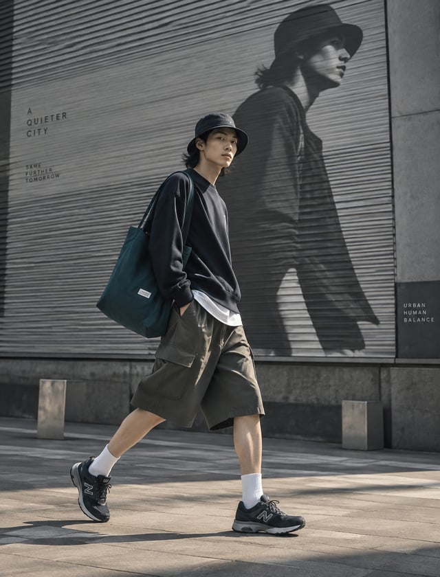 Create a high-end editorial fashion campaign image inspired by the two reference images, featuring a