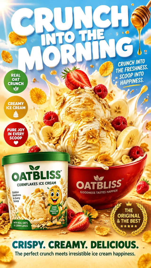 GOLDEN HONEY OATBLISS ICE CREAM CORNFLAKES — PREMIUM FMCG POSTER CAMPAIGN