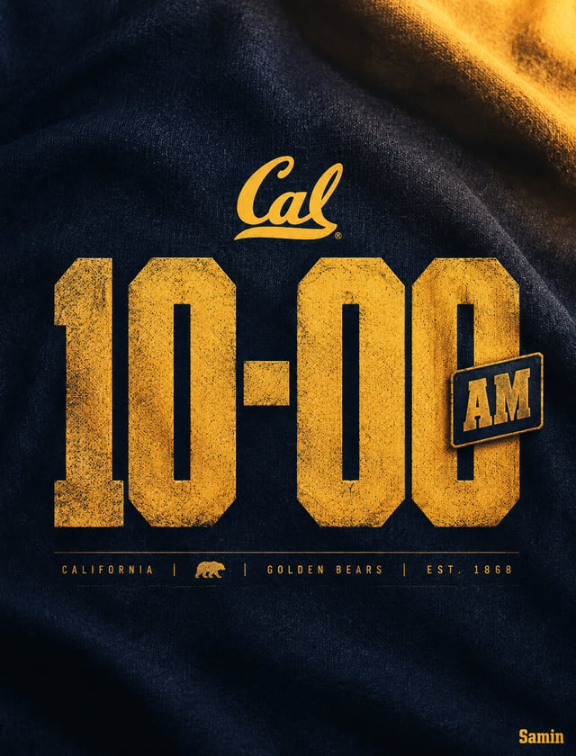 A bold collegiate sports poster centers on oversized golden-yellow “10-00” numerals, with the small 
