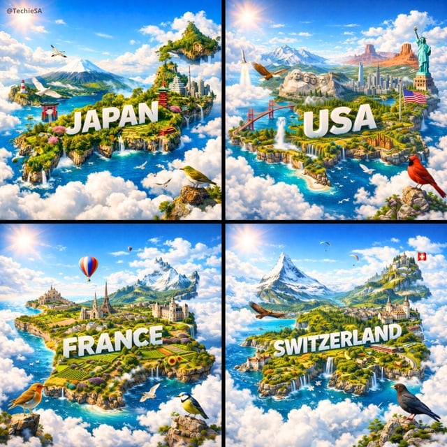 Create an ultra-HD, hyper-realistic digital poster of a floating miniature island shaped like [COUNT