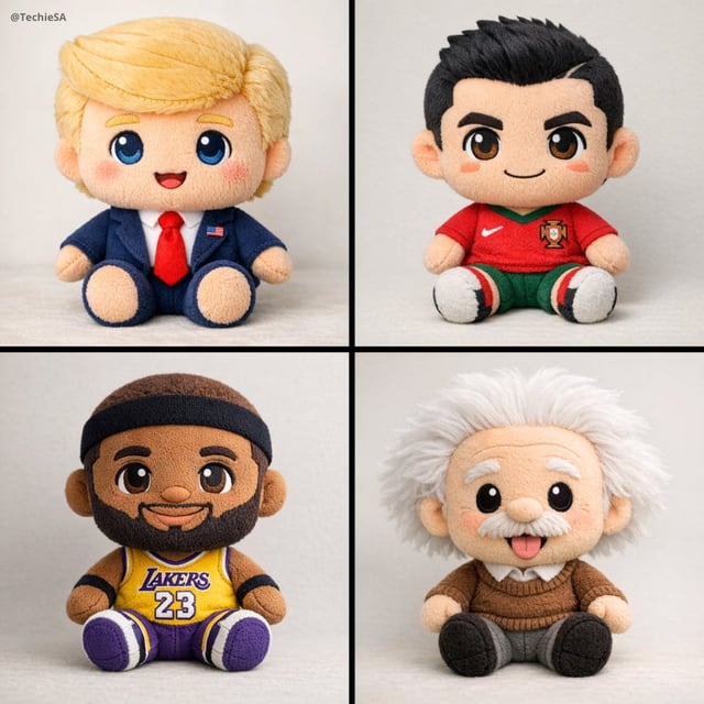 A soft, high-quality plush toy of [CHARACTER], with an oversized head, small body, and stubby limbs.