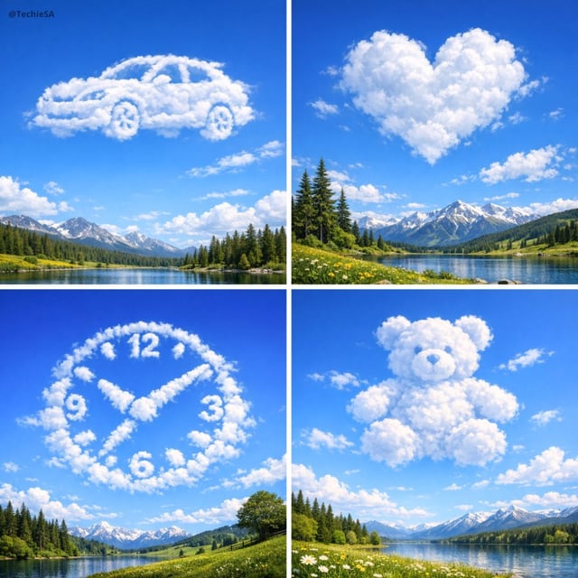 Create an ultra-realistic sky scene where soft, natural cloud formations organically assemble into t