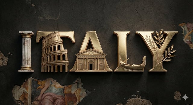 A high-quality 3D metallic typography design of the word [COUNTRY NAME], set against a dark, texture